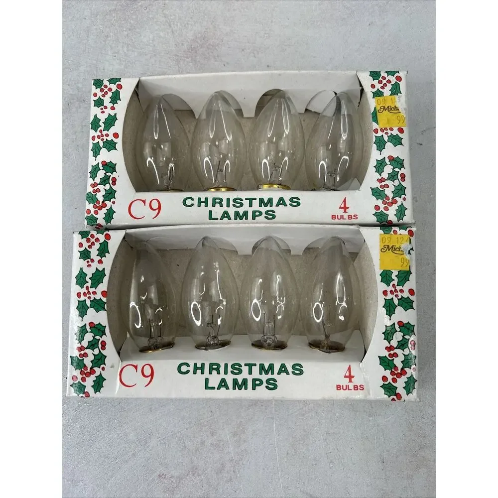 Lot Of 2 Packs‎ Vintage Clear Outdoor Christmas Lamp Bulbs Lights C.9 120 Volts